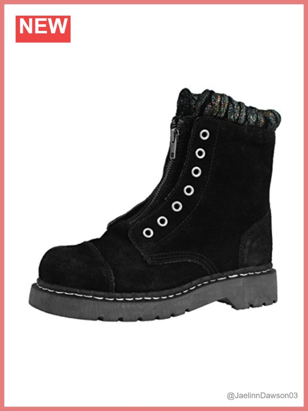 T.U.K. Women's Suede Zip Front Combat Boot with Silver Eyelets